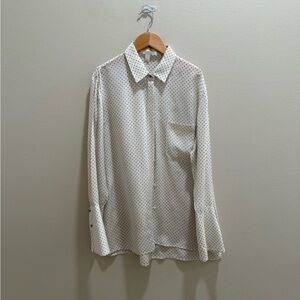 Boss White and Black Polka Dot Silk Shirt, size 6.